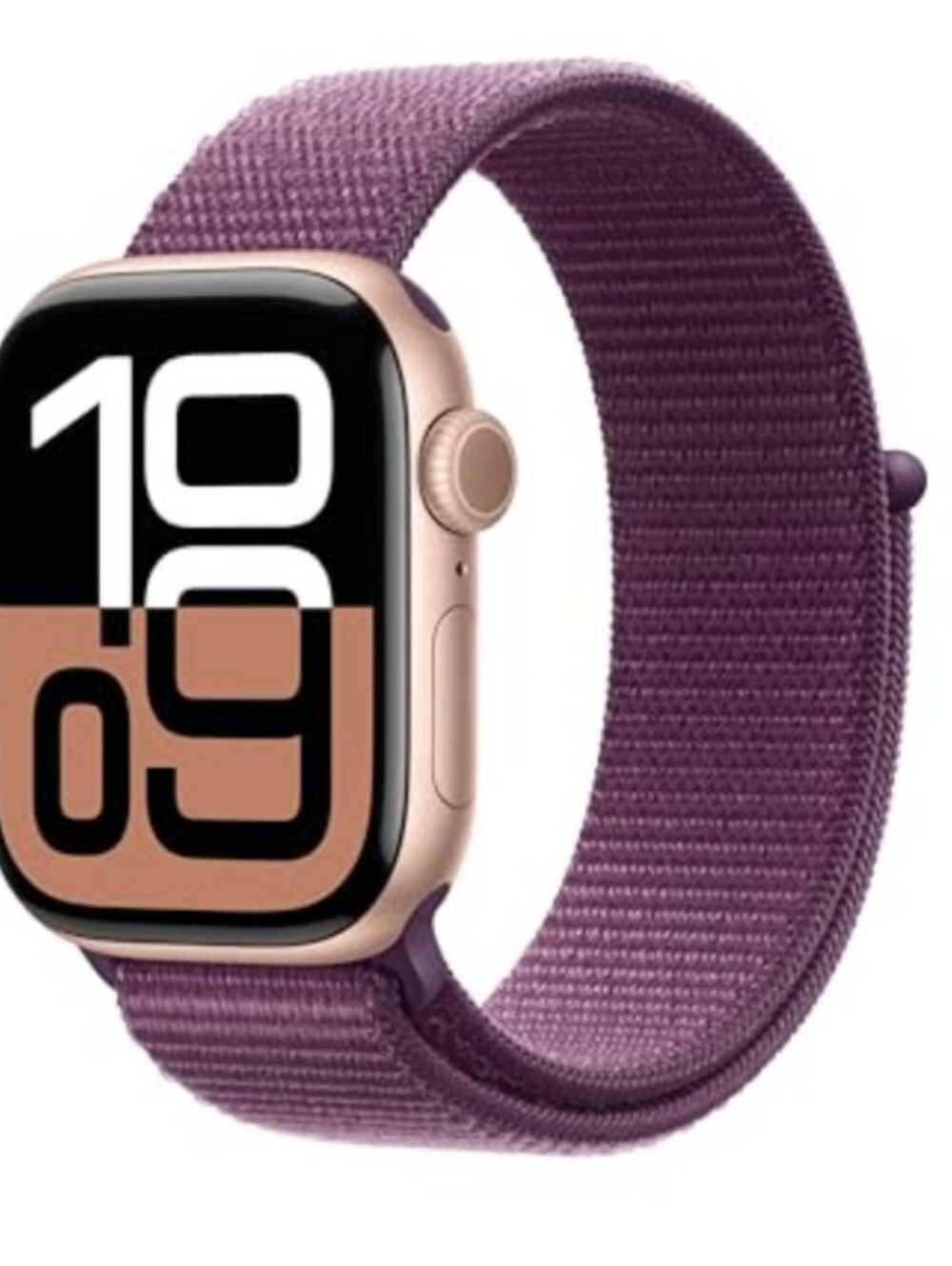 New Apple Watch Series 10(GPS) 46mm Aluminum Case with Plum Sport Loop Rose Gold